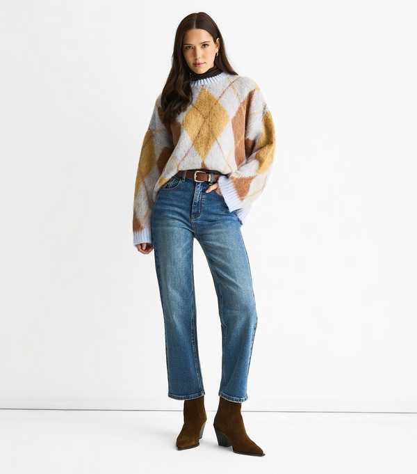 new look Gini London Blue Mid Rise Straight Leg Jeans