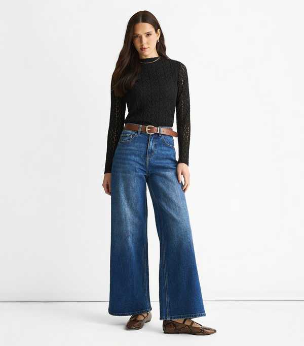 new look Gini London Blue Mid Rise Wide Leg Denim Jeans