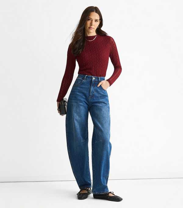 new look Gini London Bright Mid Rise Barrel Leg Jeans
