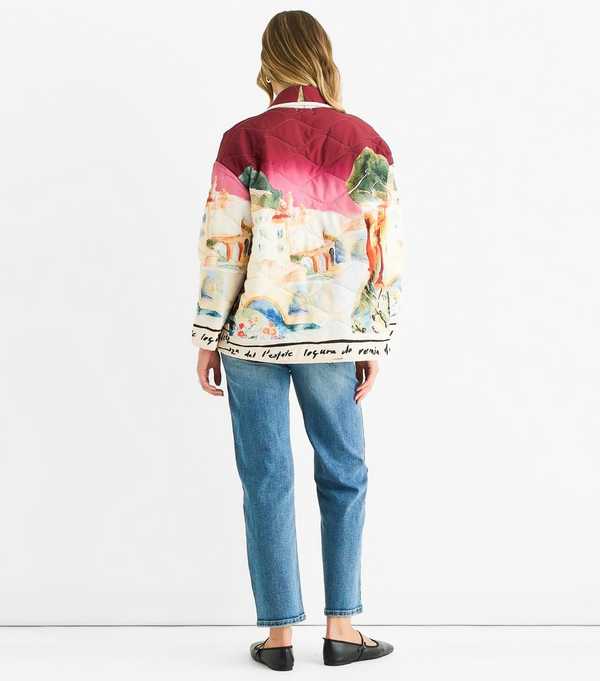 New Look Gini London Light Burgundy Water Print Lightweight Quilted Jacket