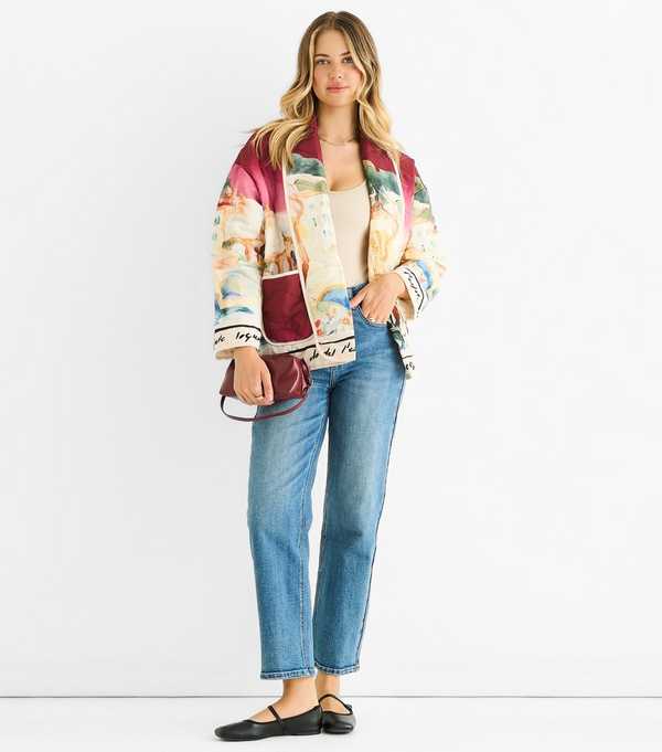 new look Gini London Light Burgundy Water Print Lightweight Quilted Jacket