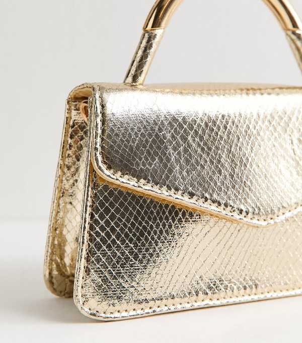 New Look Gold Lizard Effect Faux Leather Top Handle Bag