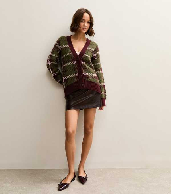 New Look Green Check Pattern Knitted Boyfriend Cardigan