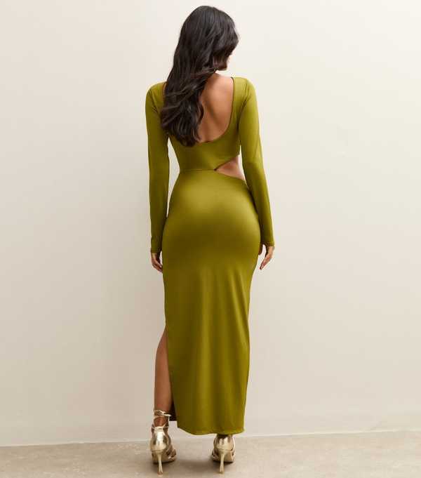 New Look Green Cut Out Buckle Detail Long Sleeve Midi Dress