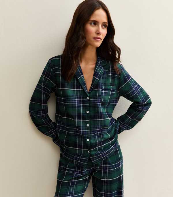 New Look Green Woven Check Pattern Revere Collar Pyjama Set