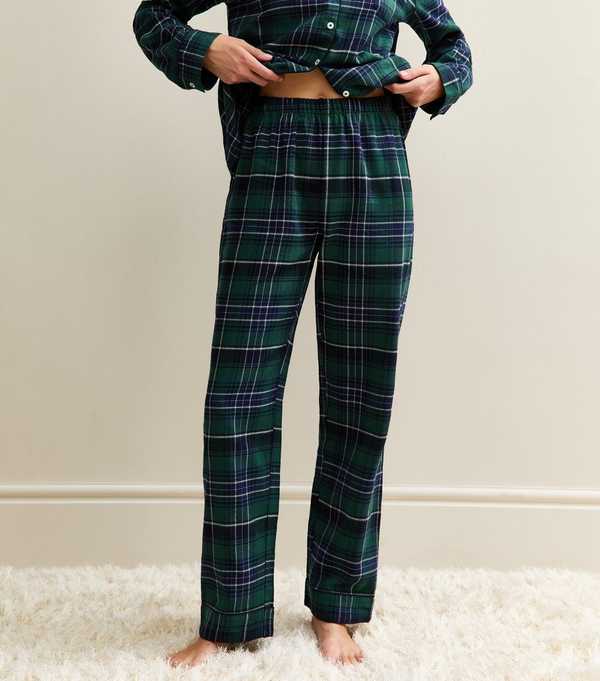 New Look Green Woven Check Pattern Revere Collar Pyjama Set