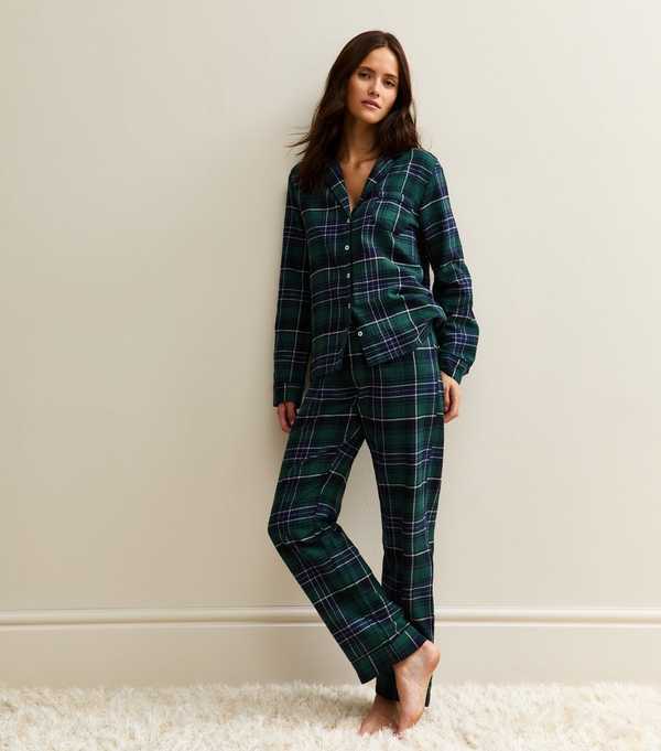 New Look Green Woven Check Pattern Revere Collar Pyjama Set