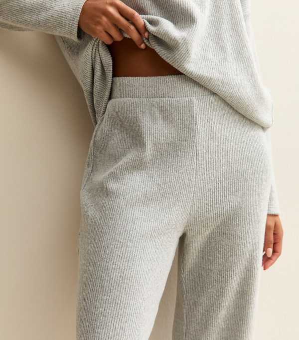New Look Grey Marl Brushed Ribbed Wide Leg Trousers