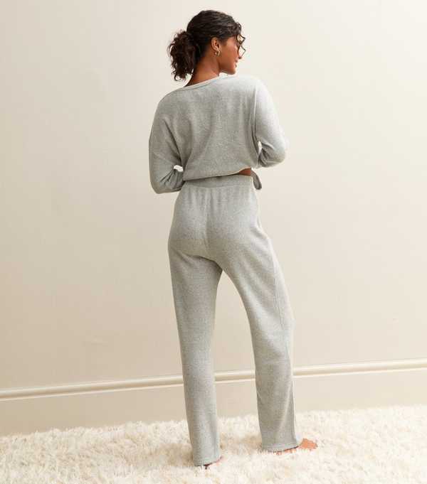 New Look Grey Marl Brushed Ribbed Wide Leg Trousers