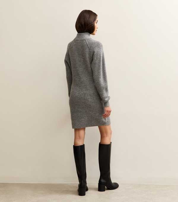 New Look Grey Midweight Knit High Neck Mini Jumper Dress