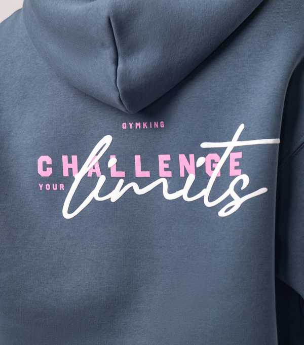New Look Gym King Blue Challenge Your Limits Slogan Print Hoodie