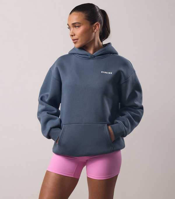 new look Gym King Blue Challenge Your Limits Slogan Print Hoodie