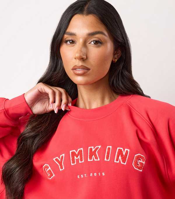 New Look Gym King Bright Pink Logo Appliqued Sweatshirt