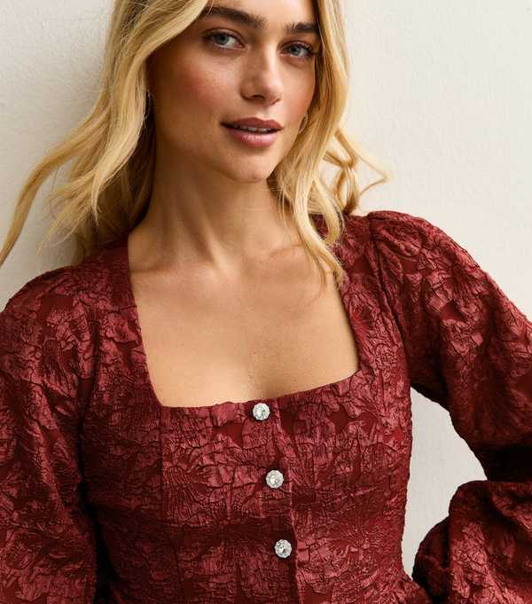 new look Julie Jacquard Square Neck Neck Button Top