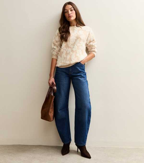 New Look Light Brown Brushed Floral Crew Neck Jumper