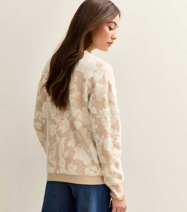 New Look Light Brown Brushed Floral Crew Neck Jumper