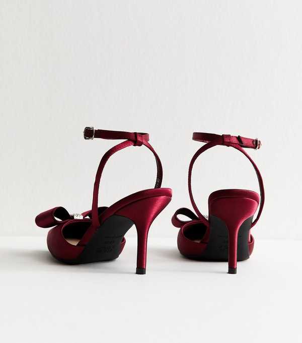 New Look Light Burgundy Satin Bow Embellished Stiletto Heels