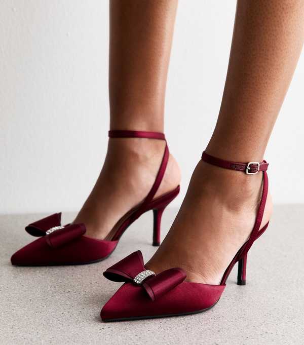 new look Light Burgundy Satin Bow Embellished Stiletto Heels