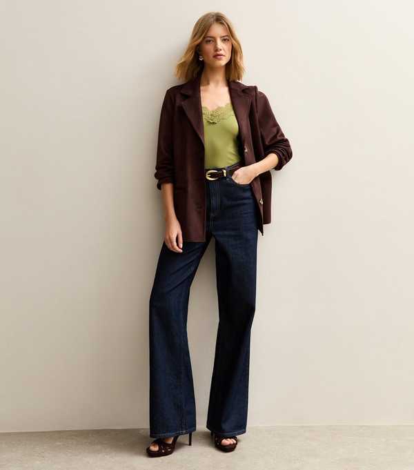 New Look Light Khaki Ribbed Jersey Lace Trim Bodysuit