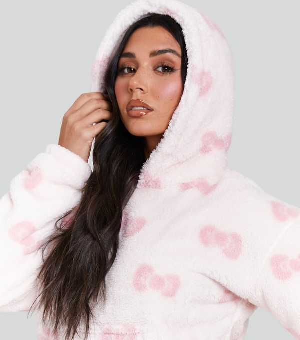 New Look Loungeable Pink Bow Detail Bow Fleece Pyjama Set