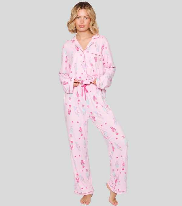 New Look Loungeable Pink Nutcracker Print Wide Leg Pyjama Set