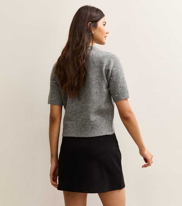 New Look Mid Grey Diamanté Embellished Short Sleeve Top