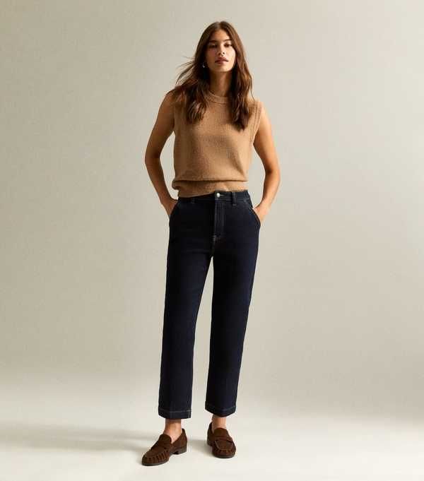 New Look Navy Casey Creased Front Straight Leg Jeans