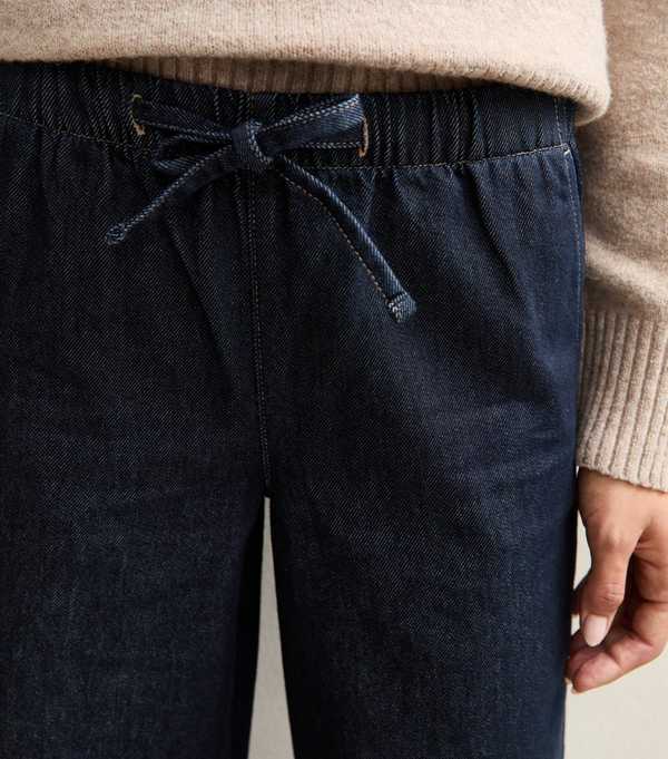 New Look Navy Denim Wide Leg Drawstring Waist Jeans