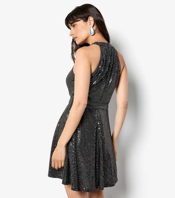 New Look Apricot Black Heatseal Halterneck Dress