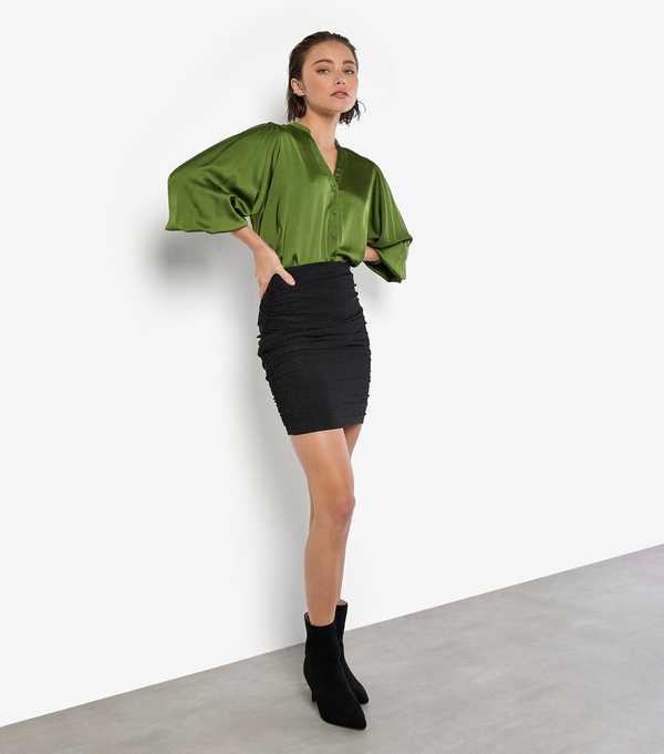 new look Apricot Black Ruched Side Mini Skirt