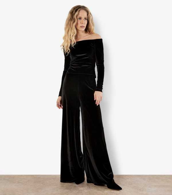 new look Apricot Black Velvet Clean Waist Trousers