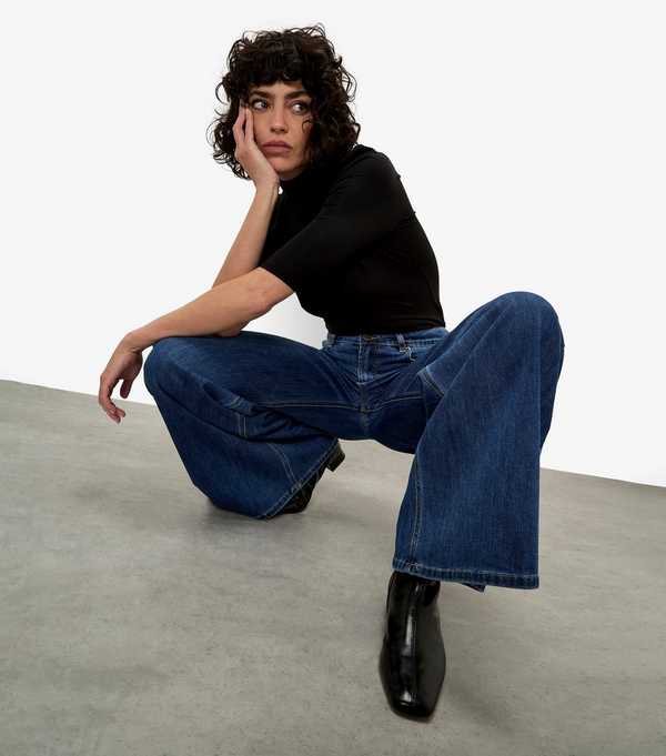 New Look Apricot Navy Super Wide Leg Jeans