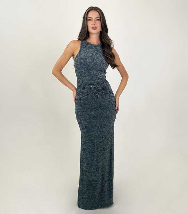 New Look AX Paris Teal Sparkle O-Ring Midi Dress