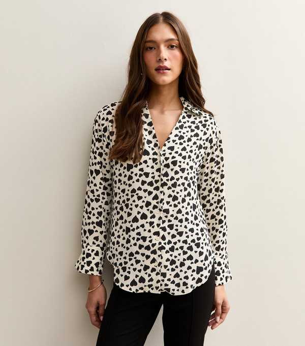 New Look Black And White Heart Print Shirt