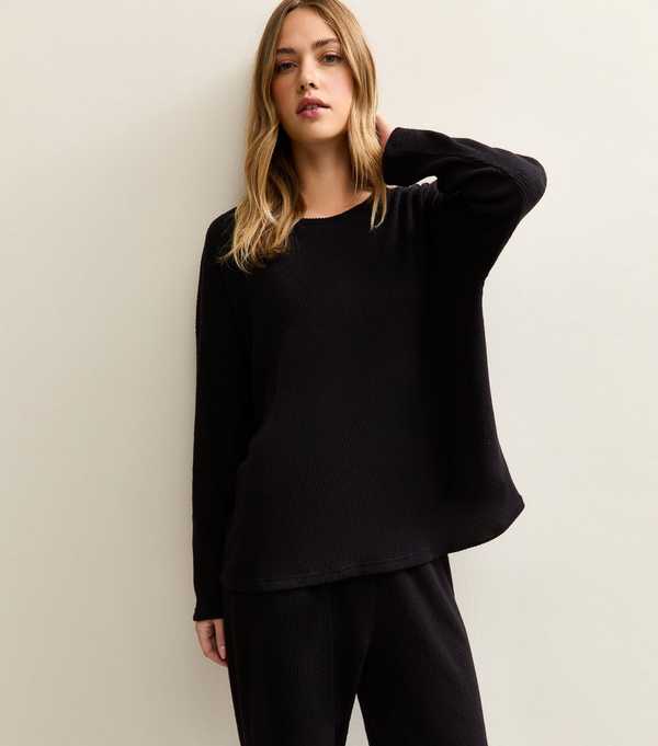 New Look Black Brushed Ribbed Top