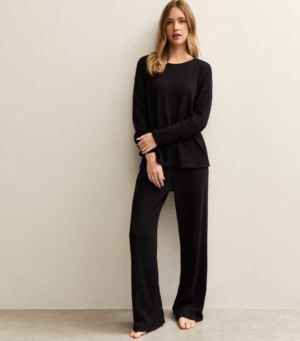 New Look Black Brushed Ribbed Top