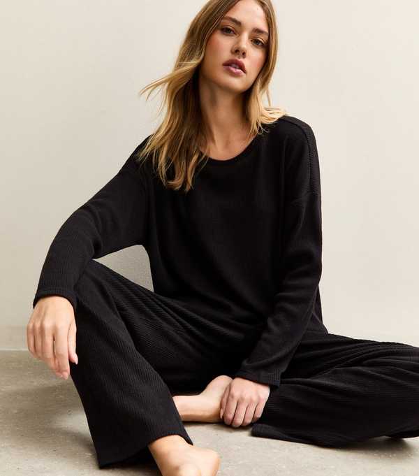 new look Black Brushed Ribbed Top