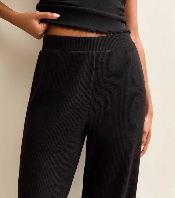 New Look Black Brushed Ribbed Wide Leg Trousers