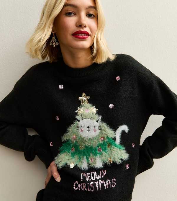 new look Black Cat Design Christmas Jumper