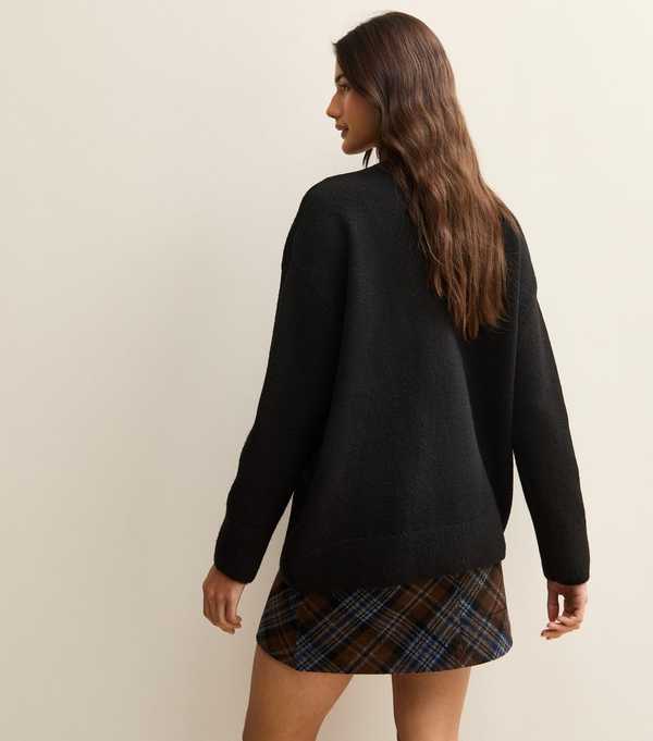 New Look Black Cat Motif Longline Jumper