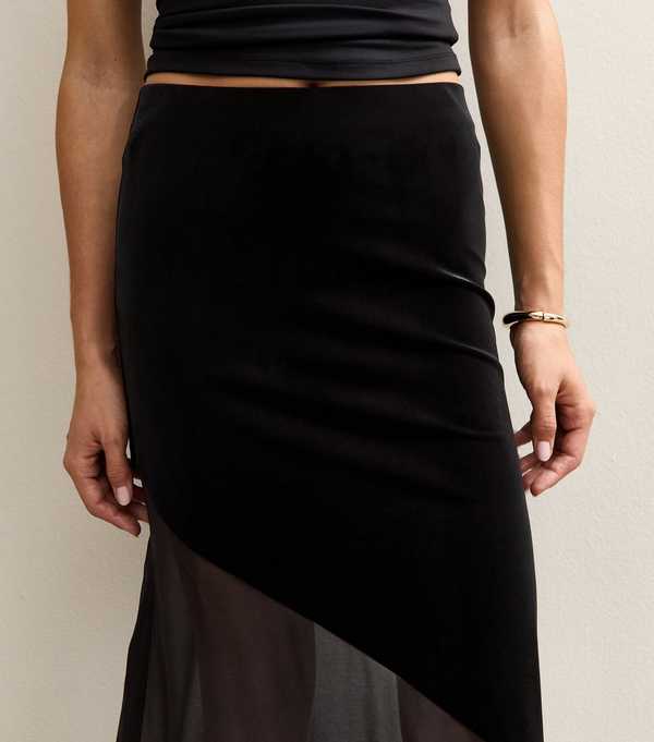 New Look Black Chiffon And Velvet Midi Skirt