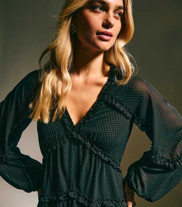 New Look Black Chiffon Gold Fleck Mini Dress