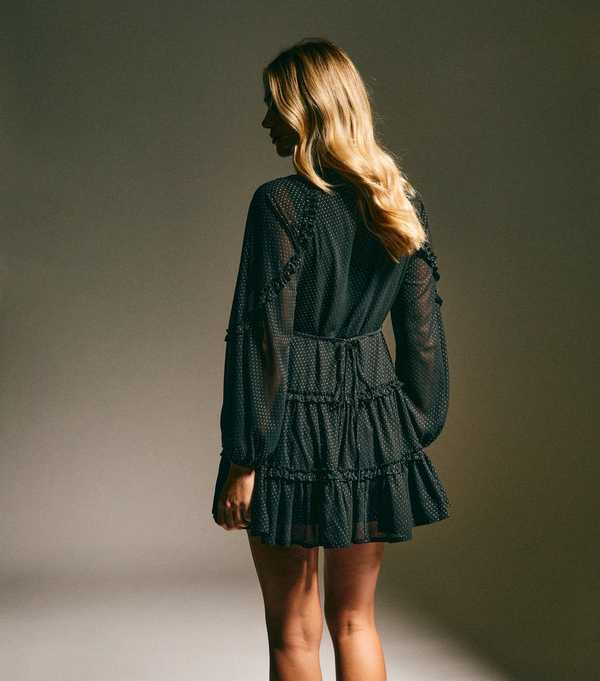New Look Black Chiffon Gold Fleck Mini Dress