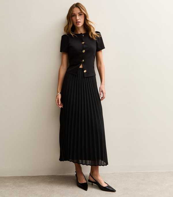 new look Black Chiffon Pleated Midi Skirt
