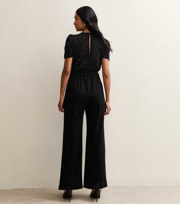 New Look Black Diamante Embellished Wrap Jumpsuit