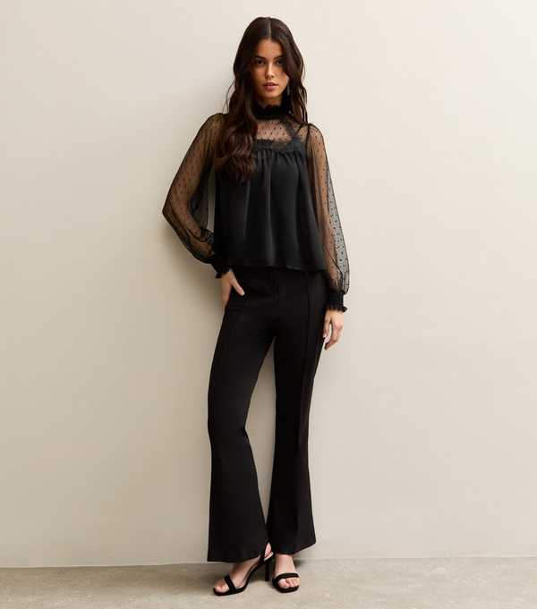 New Look Black Dobby Mesh High Neck Blouse