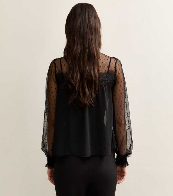 New Look Black Dobby Mesh High Neck Blouse