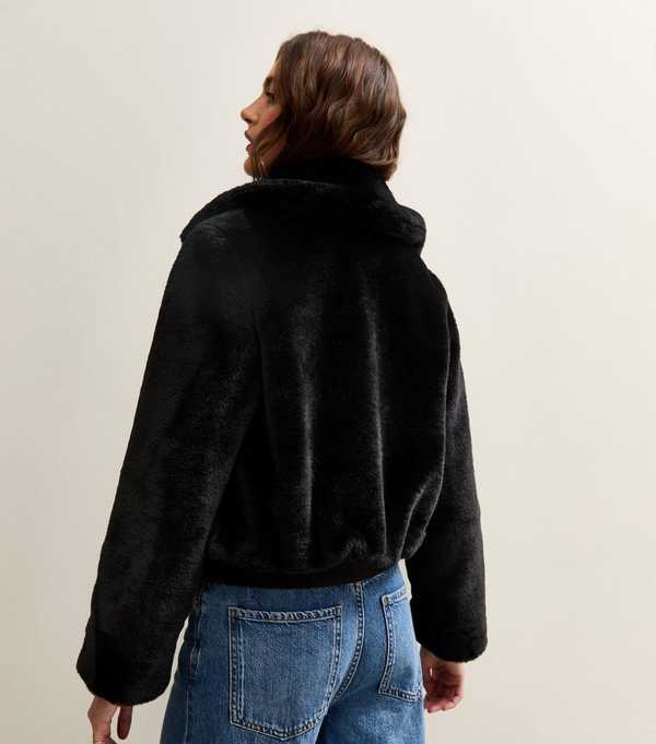 New Look Black Faux Fur Bomber Jacket