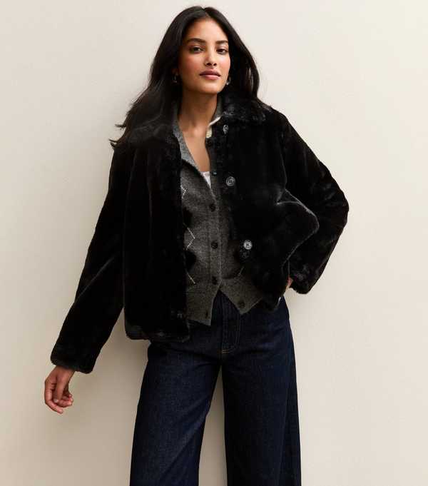 new look Black Faux Fur Jacket