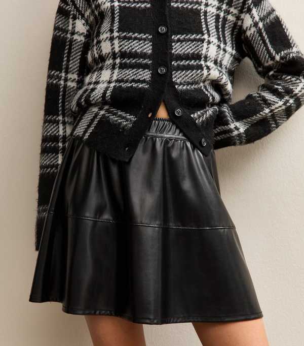 New Look Black Faux Leather A-Line Mini Skirt